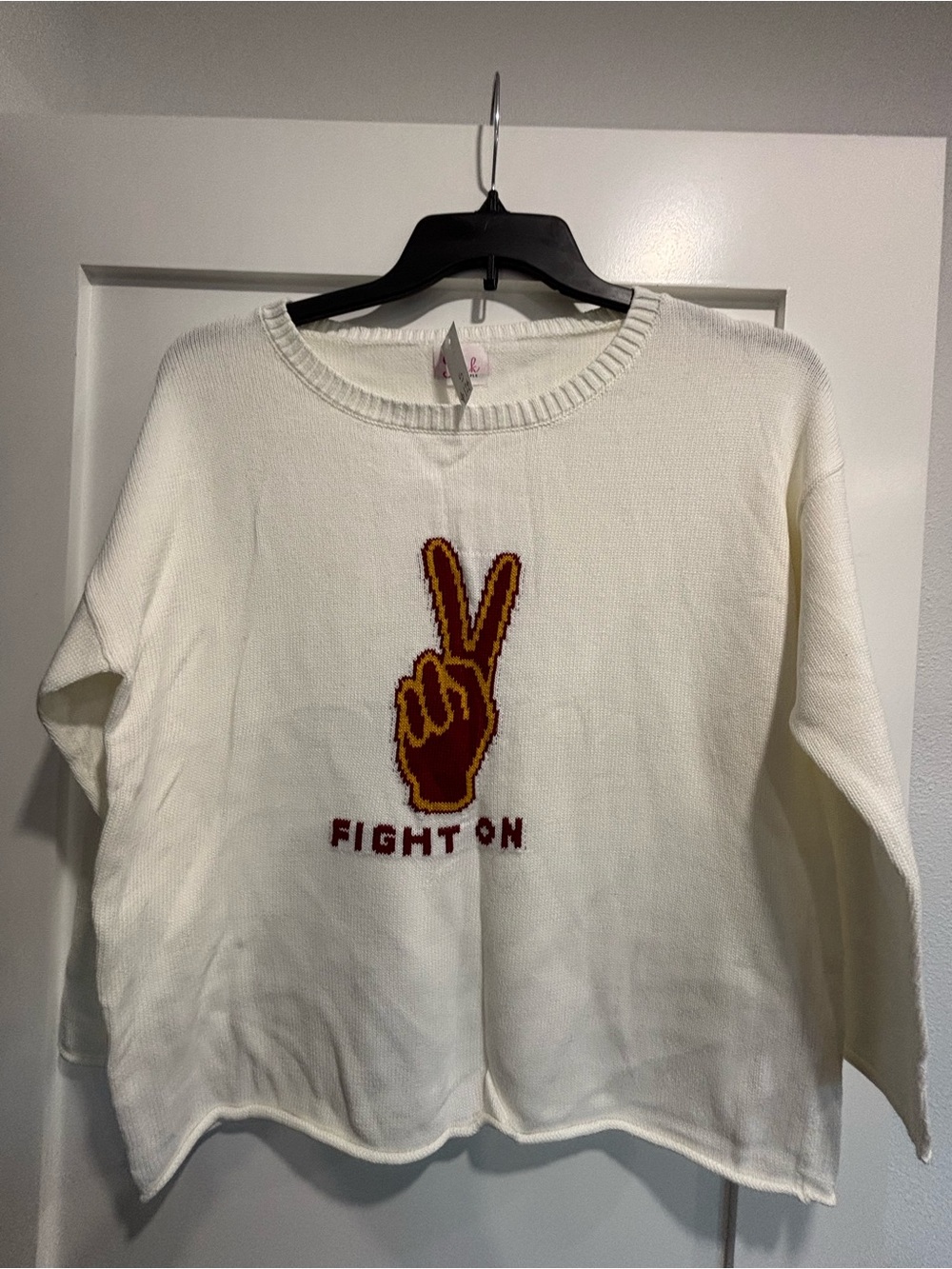 Women’s Cream 'Fight On' Knit Sweater with Red Accent